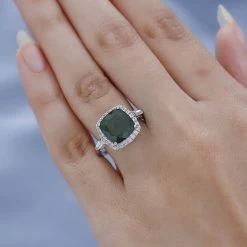 Chrome Diopside And White Zircon Halo Ring In Platinum Over Sterling Silver 5.00 Ctw -Jewelry store 7505155 2