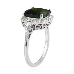 Chrome Diopside And White Zircon Halo Ring In Platinum Over Sterling Silver 5.00 Ctw -Jewelry store 7505155 3