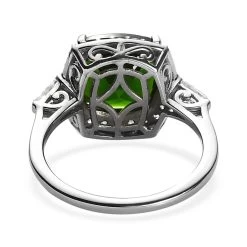Chrome Diopside And White Zircon Halo Ring In Platinum Over Sterling Silver 5.00 Ctw -Jewelry store 7505155 4