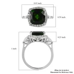 Chrome Diopside And White Zircon Halo Ring In Platinum Over Sterling Silver 5.00 Ctw -Jewelry store 7505155 5