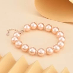 Peach Shell Pearl 9-11mm Bracelet In 14K RG Over Sterling Silver (7.5-8.5In) -Jewelry store 7505161 1