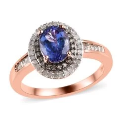 Tanzanite, Natural Champagne And White Diamond Ring In Vermeil RG Over Sterling Silver 1.85 Ctw