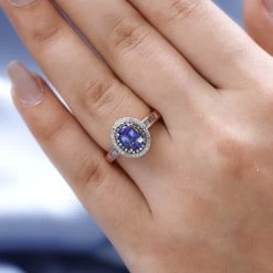 Tanzanite, Natural Champagne And White Diamond Ring In Vermeil RG Over Sterling Silver 1.85 Ctw -Jewelry store 7505495 2