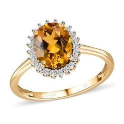 Luxoro 10K Yellow Gold AAA Brazilian Heliodor And Moissanite Sunburst Ring 1.85 Ctw