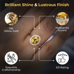 Luxoro 10K Yellow Gold AAA Brazilian Heliodor And Moissanite Sunburst Ring 1.85 Ctw -Jewelry store 7505678 2
