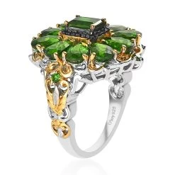 Chrome Diopside And Thai Black Spinel Cluster Ring In Vermeil YG And Platinum Over Sterling Silver 4.50 Ctw -Jewelry store 7506030 3