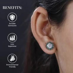 TLV 120 Facets Moissanite (Rnd 6.5mm), Kagem Zambian Emerald Ruby Floral Stud Earrings In Platinum Over Sterling Silver 2.80 Ctw -Jewelry store 7506566 3