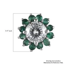 TLV 120 Facets Moissanite (Rnd 6.5mm), Kagem Zambian Emerald Ruby Floral Stud Earrings In Platinum Over Sterling Silver 2.80 Ctw -Jewelry store 7506566 5