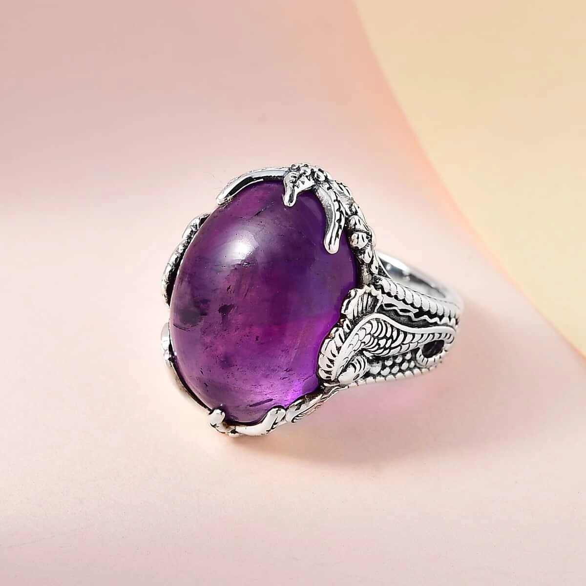 Artisan Crafted African Amethyst Ring In Sterling Silver 13.35 Ctw 4 Artisan Crafted African Amethyst Ring In Sterling Silver 13.35 Ctw - Image 2