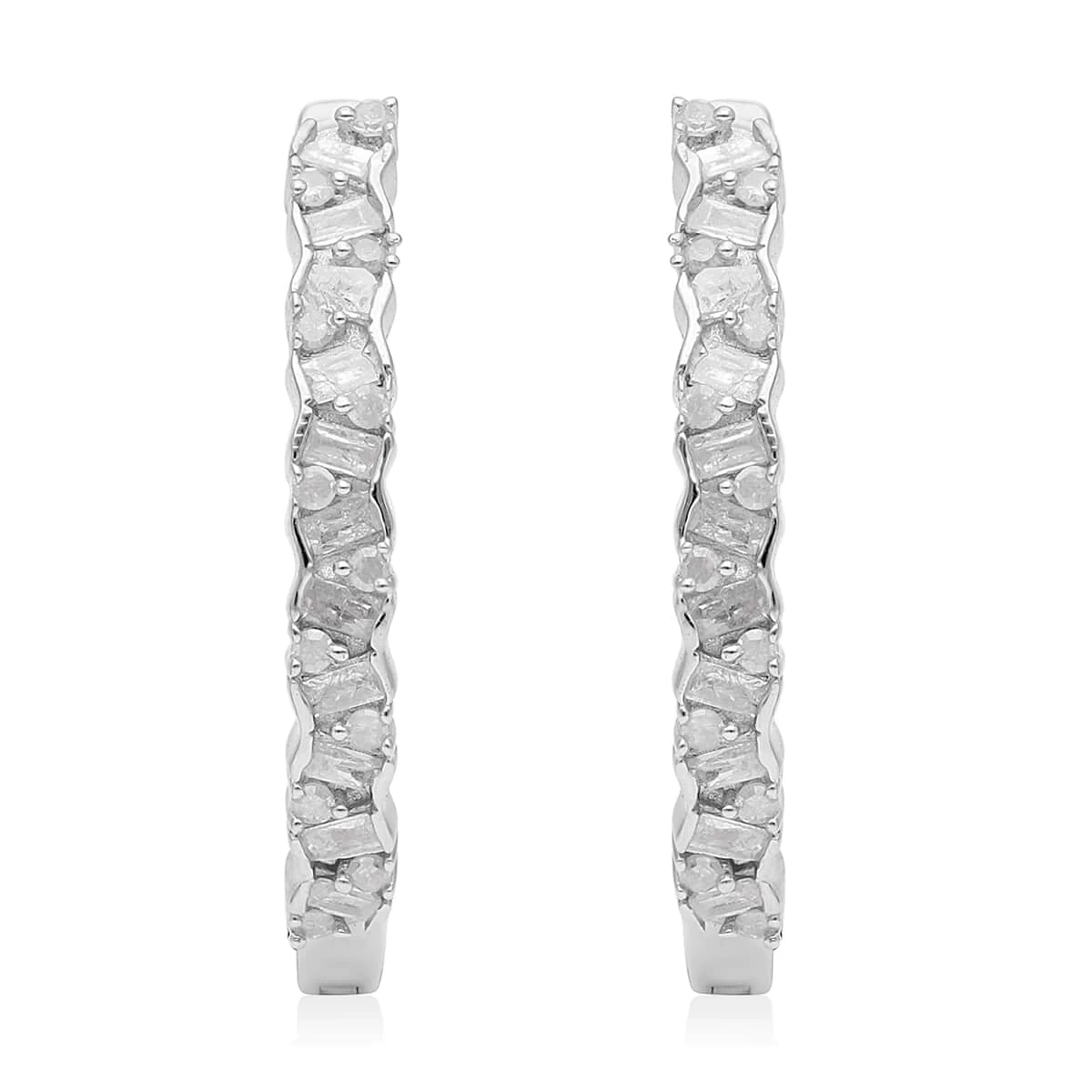 Diamond Hoop Earrings In Platinum Over Sterling Silver 0.50 Ctw 3 Diamond Hoop Earrings In Platinum Over Sterling Silver 0.50 Ctw