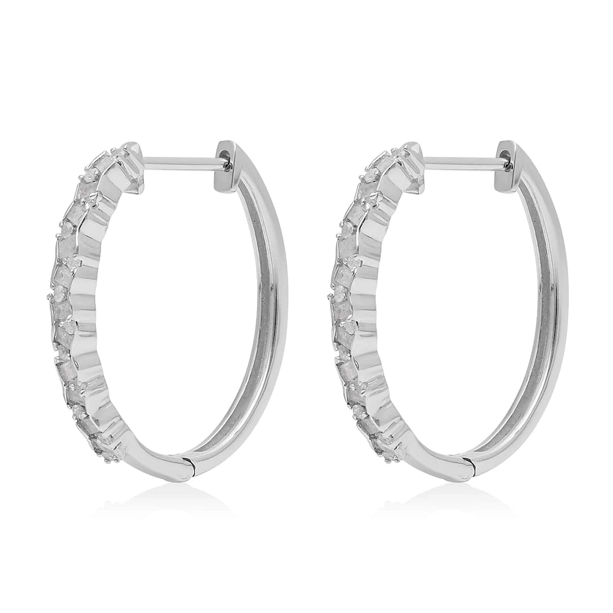 Diamond Hoop Earrings In Platinum Over Sterling Silver 0.50 Ctw 6 Diamond Hoop Earrings In Platinum Over Sterling Silver 0.50 Ctw - Image 4