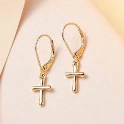 Luxoro 10K Yellow Gold Cross Lever Back Earrings 1.65 Grams -Jewelry store 7508225 1