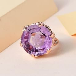 GP Italian Garden Collection Rose De France Amethyst And White Zircon Ring In Vermeil Rose Gold Over Sterling Silver 22.35 Ctw -Jewelry store 7508317 1
