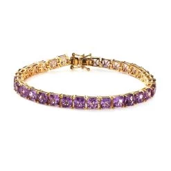 Asscher Cut Lab Grown Color Change Sapphire Tennis Bracelet In Vermeil Yellow Gold Over Sterling Silver (6.50 In) 25.25 Ctw