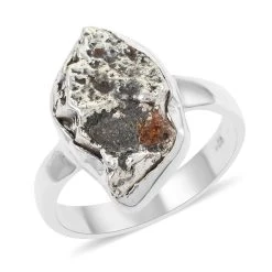 Marvelous Meteorite Solitaire Ring In Sterling Silver