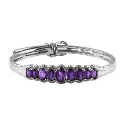 African Amethyst Bangle Bracelet With Adjustable Lock In Stainless Steel (7.25 In) 6.50 Ctw
