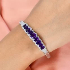 African Amethyst Bangle Bracelet With Adjustable Lock In Stainless Steel (7.25 In) 6.50 Ctw -Jewelry store 7510389 2