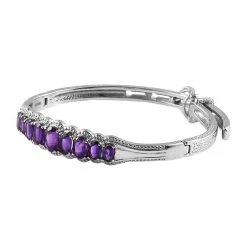 African Amethyst Bangle Bracelet With Adjustable Lock In Stainless Steel (7.25 In) 6.50 Ctw -Jewelry store 7510389 3