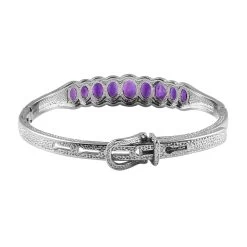 African Amethyst Bangle Bracelet With Adjustable Lock In Stainless Steel (7.25 In) 6.50 Ctw -Jewelry store 7510389 4