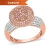 Natural Pink And White Diamond I3 Ring In Vermeil Rose Gold Over Sterling Silver 1.00 Ctw -Jewelry store 7510704