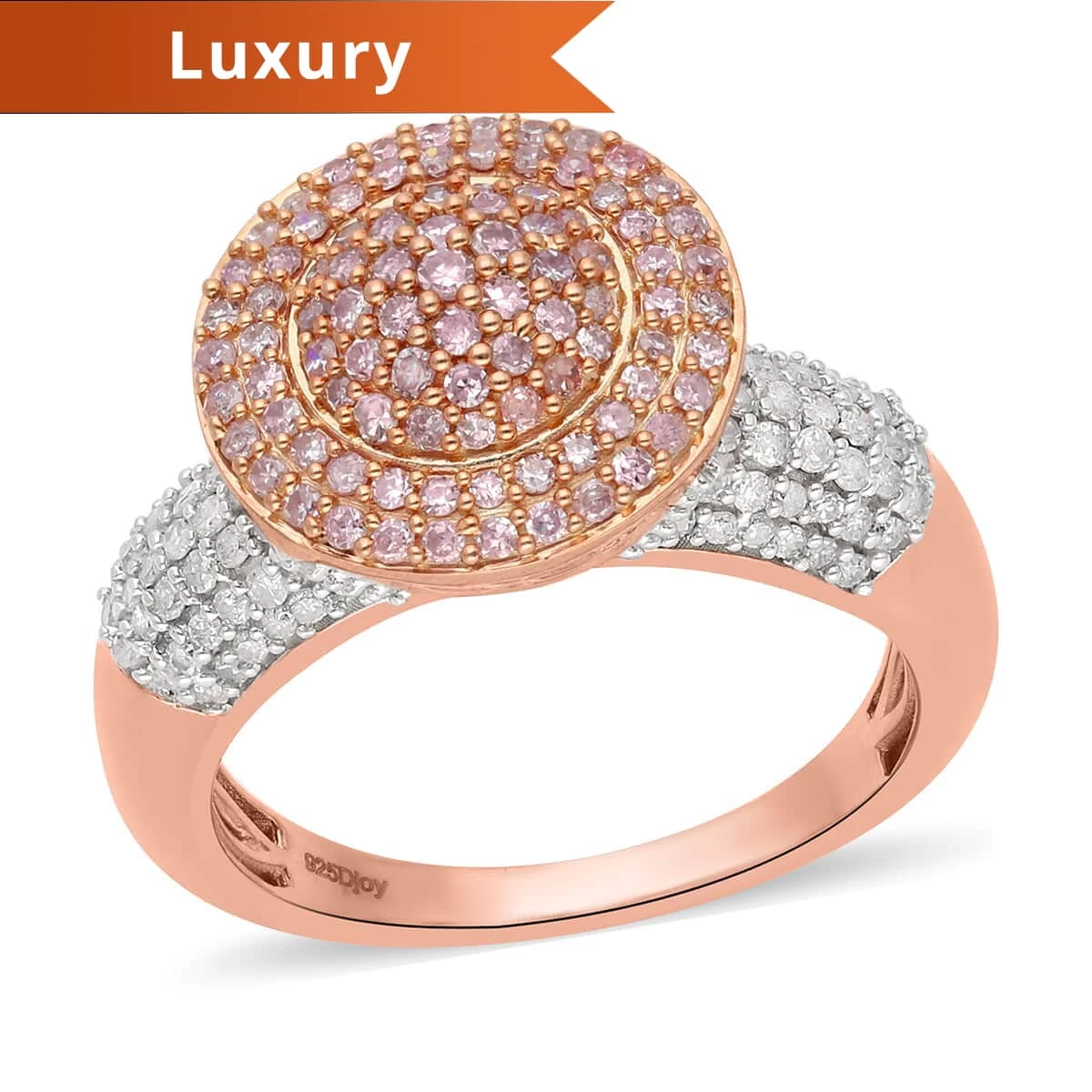 Natural Pink And White Diamond I3 Ring In Vermeil Rose Gold Over Sterling Silver 1.00 Ctw 3 Natural Pink And White Diamond I3 Ring In Vermeil Rose Gold Over Sterling Silver 1.00 Ctw