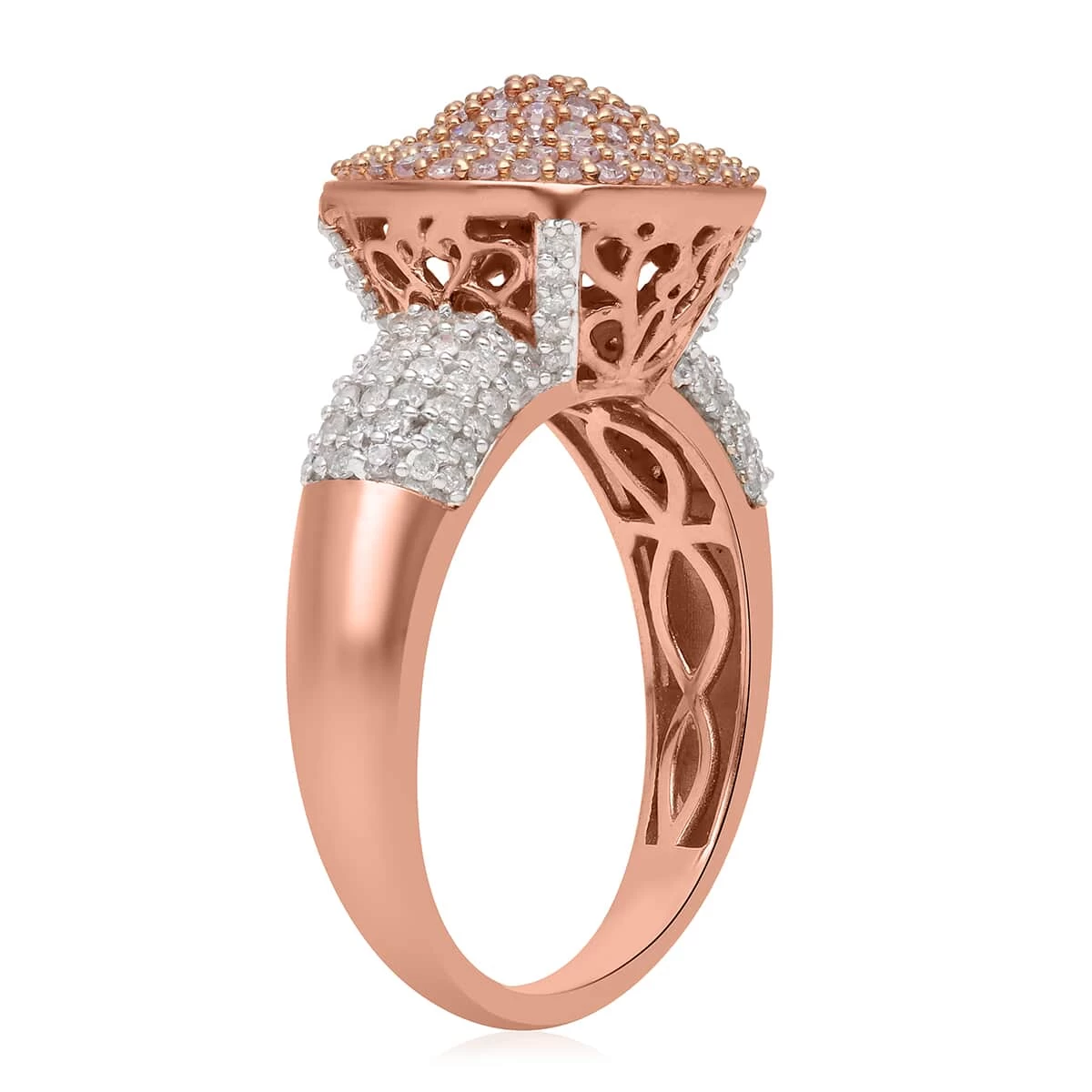 Natural Pink And White Diamond I3 Ring In Vermeil Rose Gold Over Sterling Silver 1.00 Ctw 6 Natural Pink And White Diamond I3 Ring In Vermeil Rose Gold Over Sterling Silver 1.00 Ctw - Image 4