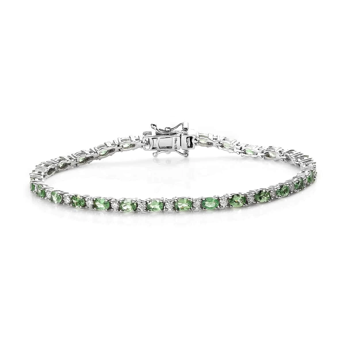 Premium Tsavorite Garnet And Moissanite Tennis Bracelet In Platinum Over Sterling Silver (7.25 In) 5.50 Ctw 3 Premium Tsavorite Garnet And Moissanite Tennis Bracelet In Platinum Over Sterling Silver (7.25 In) 5.50 Ctw
