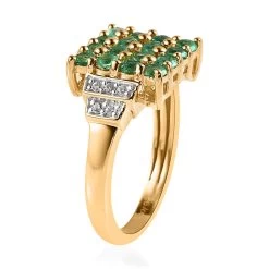 AAA Kagem Zambian Emerald And White Zircon Ring In Vermeil Yellow Gold Over Sterling Silver 0.90 Ctw -Jewelry store 7511468 3