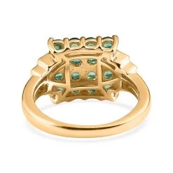 AAA Kagem Zambian Emerald And White Zircon Ring In Vermeil Yellow Gold Over Sterling Silver 0.90 Ctw -Jewelry store 7511468 4