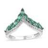 AAA Kagem Zambian Emerald And White Zircon Wishbone Ring In Platinum Over Sterling Silver 1.00 Ctw -Jewelry store 7511493