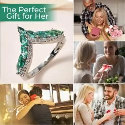 AAA Kagem Zambian Emerald And White Zircon Wishbone Ring In Platinum Over Sterling Silver 1.00 Ctw -Jewelry store 7511493 4
