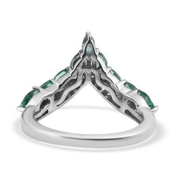 AAA Kagem Zambian Emerald And White Zircon Wishbone Ring In Platinum Over Sterling Silver 1.00 Ctw -Jewelry store 7511493 5
