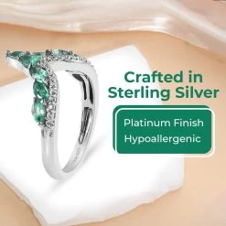 AAA Kagem Zambian Emerald Ring , Emerald Wishbone Ring , White Zircon Accents Ring , Platinum Over Sterling Silver Ring 1.00 Ctw -Jewelry store 7511497 3