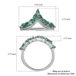 AAA Kagem Zambian Emerald Ring , Emerald Wishbone Ring , White Zircon Accents Ring , Platinum Over Sterling Silver Ring 1.00 Ctw -Jewelry store 7511497 6