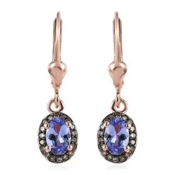 Tanzanite And Natural Champagne Diamond Lever Back Earrings In Vermeil Rose Gold Over Sterling Silver 1.00 Ctw