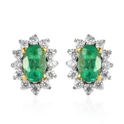 AAA Kagem Zambian Emerald And Moissanite Sunburst Stud Earrings In Vermeil Yellow Gold Over Sterling Silver 0.75 Ctw