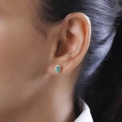 AAA Kagem Zambian Emerald And Moissanite Sunburst Stud Earrings In Vermeil Yellow Gold Over Sterling Silver 0.75 Ctw -Jewelry store 7511851 2