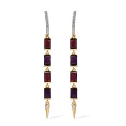 Amethyst And Moissanite Earrings In Vermeil Yellow Gold Over Sterling Silver 5.90 Ctw