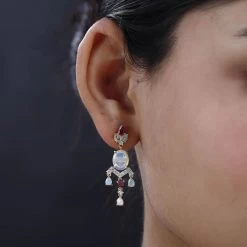 Ethiopian Welo Opal And Multi Gemstone Floral Chandelier Earrings In Vermeil Yellow Gold Over Sterling Silver 5.75 Ctw -Jewelry store 7512254 2