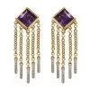 Amethyst And Moissanite Dangling Fringe Earrings In Vermeil Yellow Gold Over Sterling Silver 5.35 Ctw 2 Amethyst And Moissanite Dangling Fringe Earrings In Vermeil Yellow Gold Over Sterling Silver 5.35 Ctw -Jewelry store 7512258