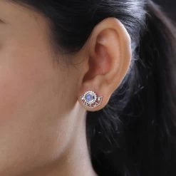 Premium Rainbow Moonstone, Moissanite Celestial Sun, Moon, And Stars Statement Earrings In Platinum Over Sterling Silver 1.60 Ctw -Jewelry store 7512277 2