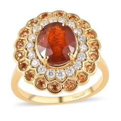 Tangerine Kyanite And Multi Gemstone Double Halo Ring In Vermeil Yellow Gold Over Sterling Silver 5.25 Ctw