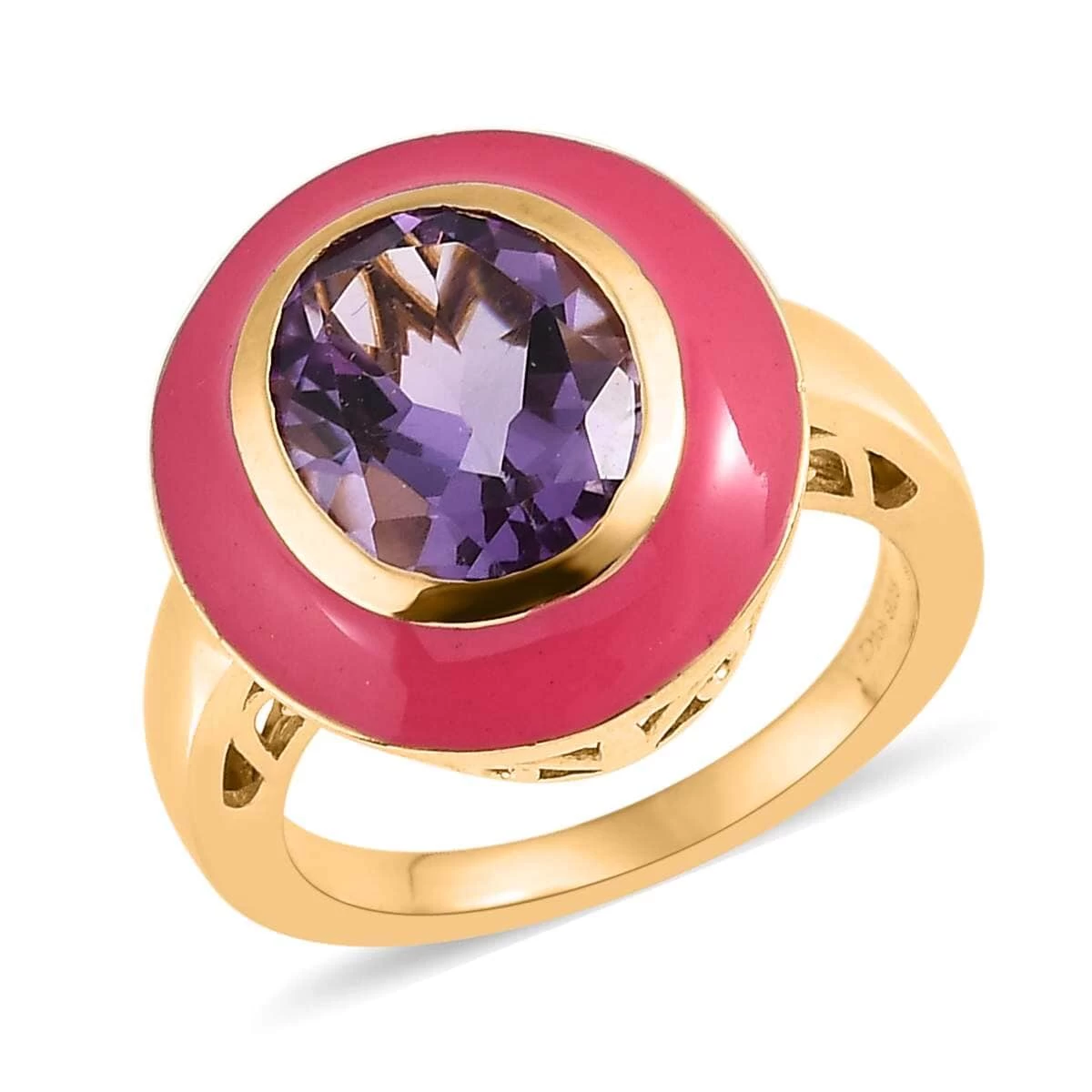 Doorbuster Rose De France Amethyst Solitaire Pink Enameled Ring In Vermeil Yellow Gold Over Sterling Silver 3.25 Ctw 3 Doorbuster Rose De France Amethyst Solitaire Pink Enameled Ring In Vermeil Yellow Gold Over Sterling Silver 3.25 Ctw