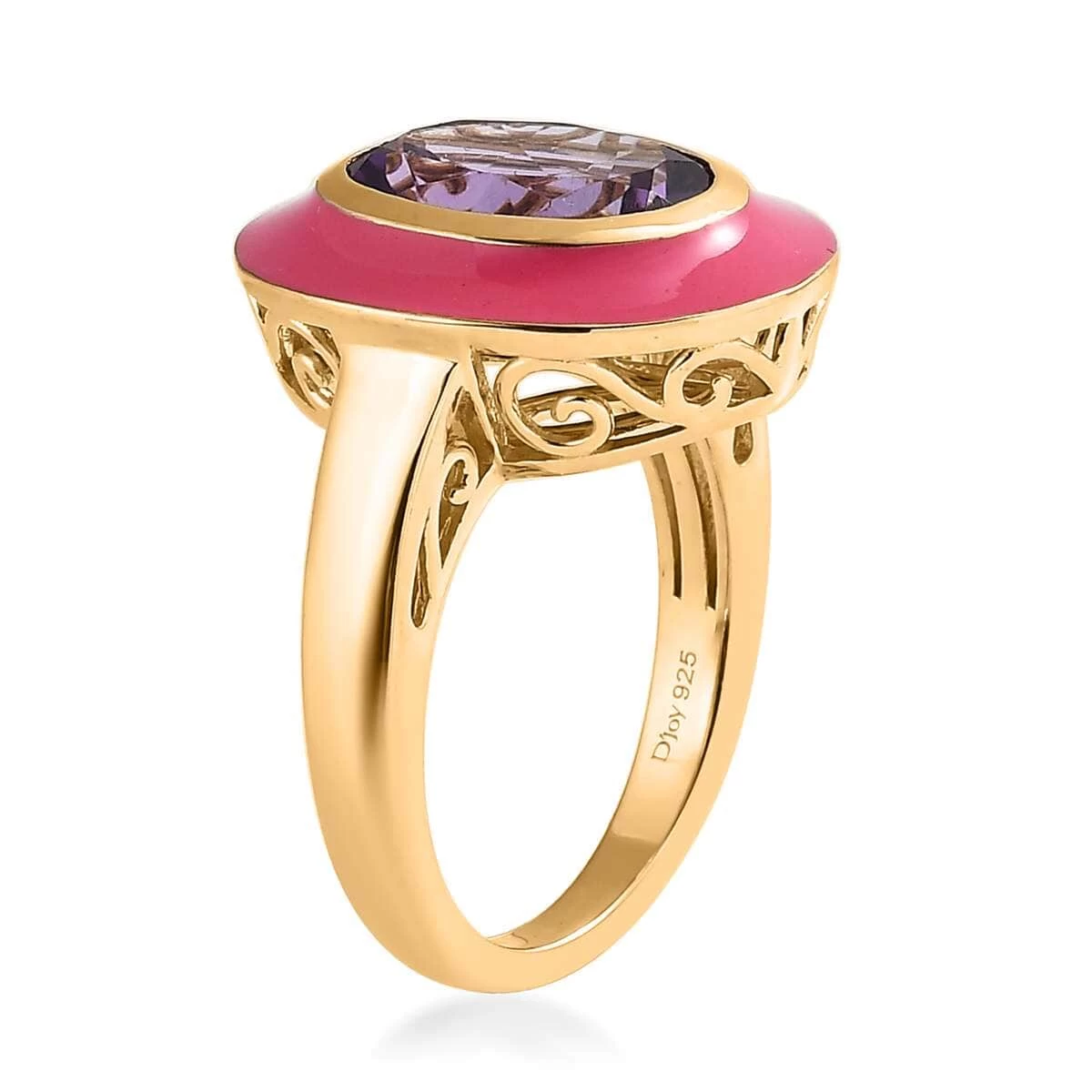 Doorbuster Rose De France Amethyst Solitaire Pink Enameled Ring In Vermeil Yellow Gold Over Sterling Silver 3.25 Ctw 6 Doorbuster Rose De France Amethyst Solitaire Pink Enameled Ring In Vermeil Yellow Gold Over Sterling Silver 3.25 Ctw - Image 4