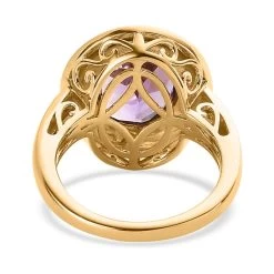 Doorbuster Rose De France Amethyst Solitaire Pink Enameled Ring In Vermeil Yellow Gold Over Sterling Silver 3.25 Ctw 12 Doorbuster Rose De France Amethyst Solitaire Pink Enameled Ring In Vermeil Yellow Gold Over Sterling Silver 3.25 Ctw -Jewelry store 7512444 4