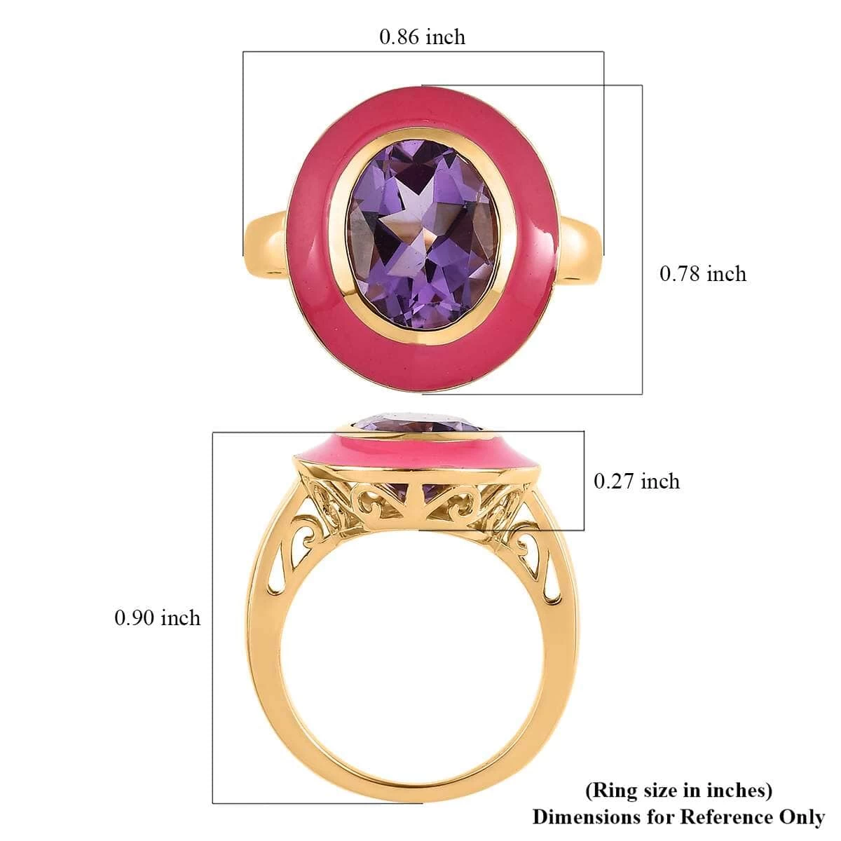 Doorbuster Rose De France Amethyst Solitaire Pink Enameled Ring In Vermeil Yellow Gold Over Sterling Silver 3.25 Ctw 8 Doorbuster Rose De France Amethyst Solitaire Pink Enameled Ring In Vermeil Yellow Gold Over Sterling Silver 3.25 Ctw - Image 6