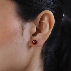 Luxoro 10K White Gold AAA Red Zircon Solitaire Stud Earrings 4.00 Ctw -Jewelry store 7512605 2