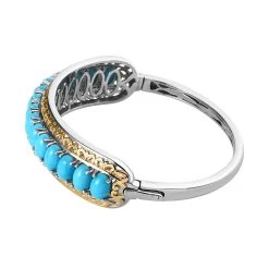 Premium Sleeping Beauty Turquoise Bangle Bracelet In Vermeil Yellow Gold And Platinum Over Sterling Silver (7.25 In) 10.75 Ctw (Del. In 3-5 Days) -Jewelry store 7512742 3