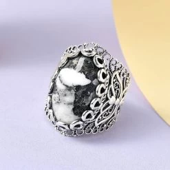 Artisan Crafted White Buffalo Ring In Sterling Silver 13.90 Ctw -Jewelry store 7512976 1