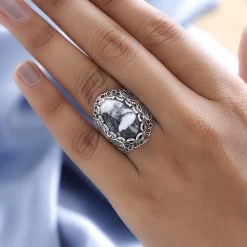 Artisan Crafted White Buffalo Ring In Sterling Silver 13.90 Ctw -Jewelry store 7512976 2